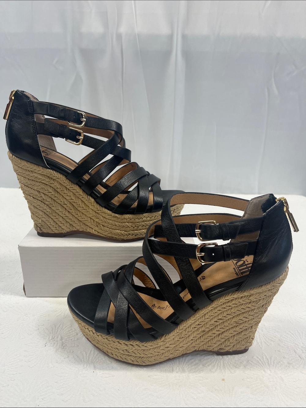 Black Strappy Espadrille Wedge Sandals - Women